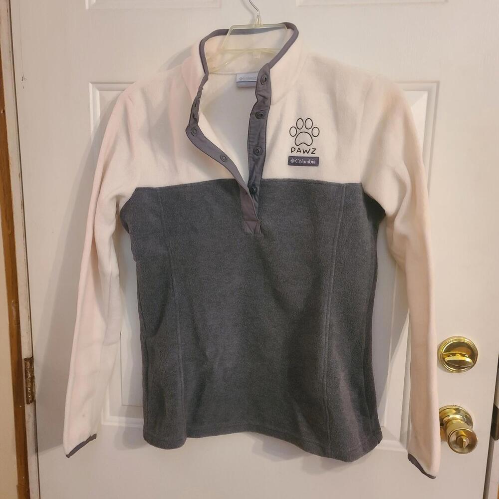 Columbia Fleece Jacket Pullover 1/4 Snap Women's Size Small Gray/Ivory Logo PAWZ